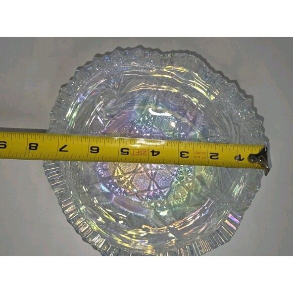 L.E. SMITH  1960s COMET IN THE STARS Clear IRIDESCENT CARNIVAL GLASS BOWL 7.5" - Picture 8 of 10